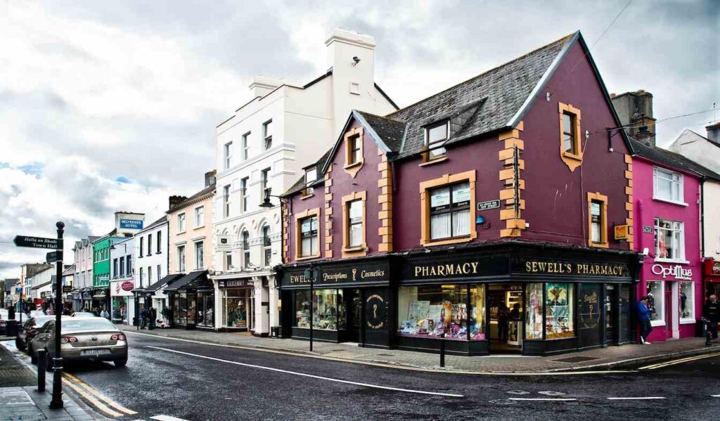 Colorful street view of Killarney town near some of the best hotels in Ireland